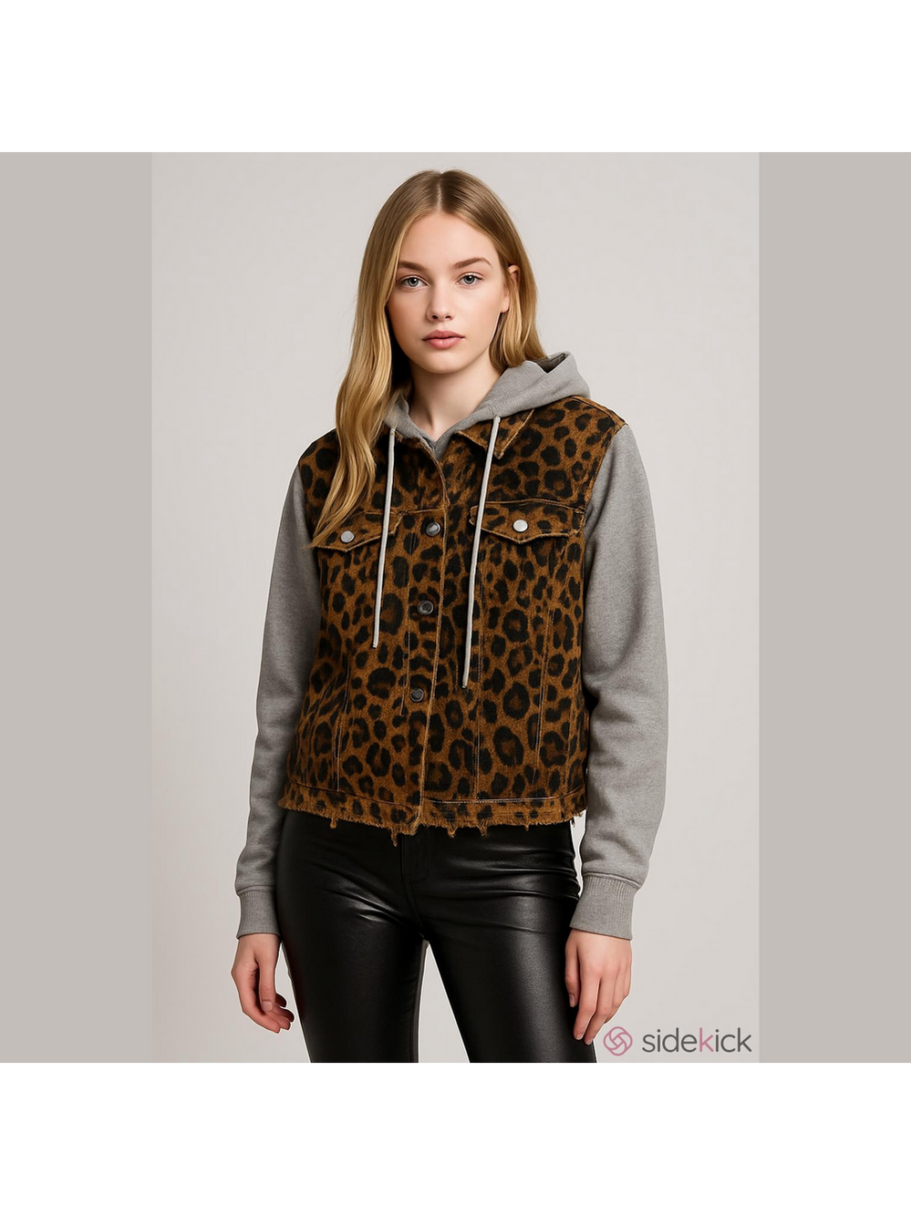 ODDI Leopard Denim Jacket Small Hoodie Distressed - Picture 2 of 11